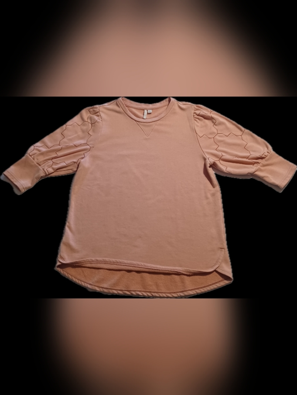 Puff-Sleeve Crewneck Sweatshirt in Dusty Blush